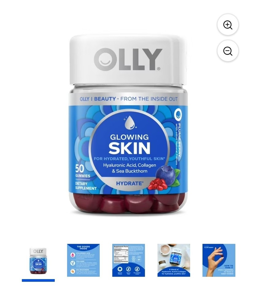 Glowing Skin Vitamin Gummy with Hyaluronic Acid, Supplement, Plump Berry, 50 Ct-image