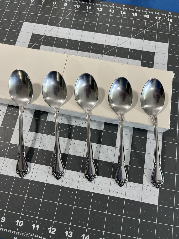 Oneida ARBOR ROSE (5) Oval Spoons TRUE ROSE 1881 Rogers Ltd Stainless Flatware