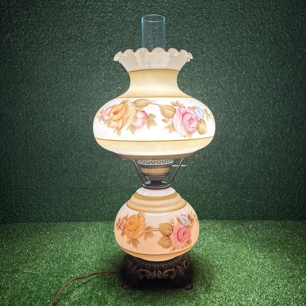Vintage Accurate Casting Floral Rose Hurricane Table Lamp 22