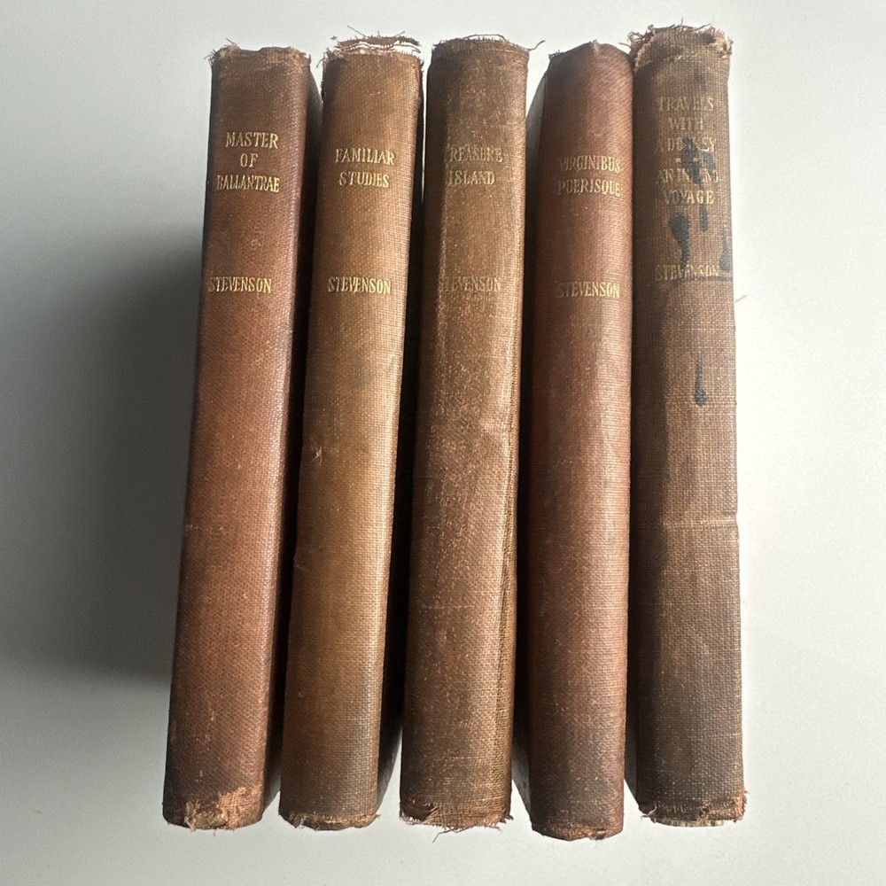 1912 SET OF 5 ROBERT LOUIS STEVENSON MEDALLION EDITION H/C BOOKS Lot Antique