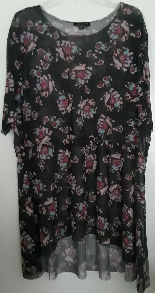 Lane Bryant Plus Size Floral Sheer Black Tunic Blouse Size 26/28.