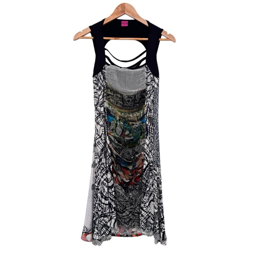 Save The Queen Dress Size M Graphic Abstract Print Silk Blend Y2K Boho Gothic-image