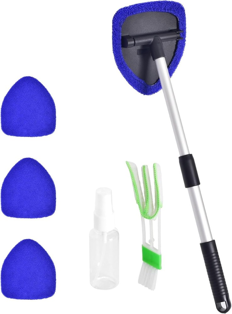 Car Windshield Cleaner Tool Extendable Handle with 3 Reusable Microfiber Pads