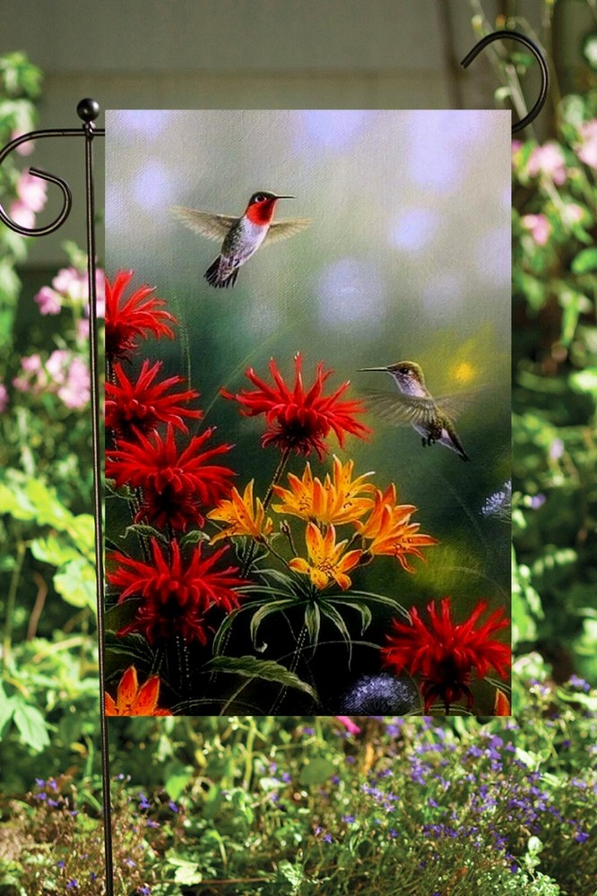 Hummingbird on Bee Balm Double-Sided 12x18 Garden Flag