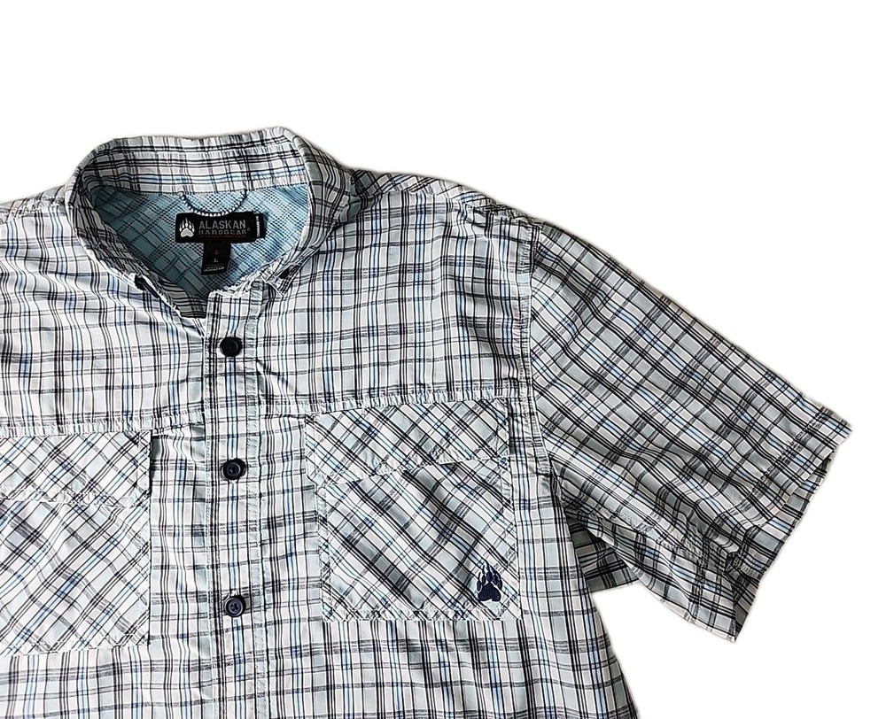Alaskan Hardgear Men's Large Shirt Sockeye Vented Blue Plaid Outdoor Fishing EUC