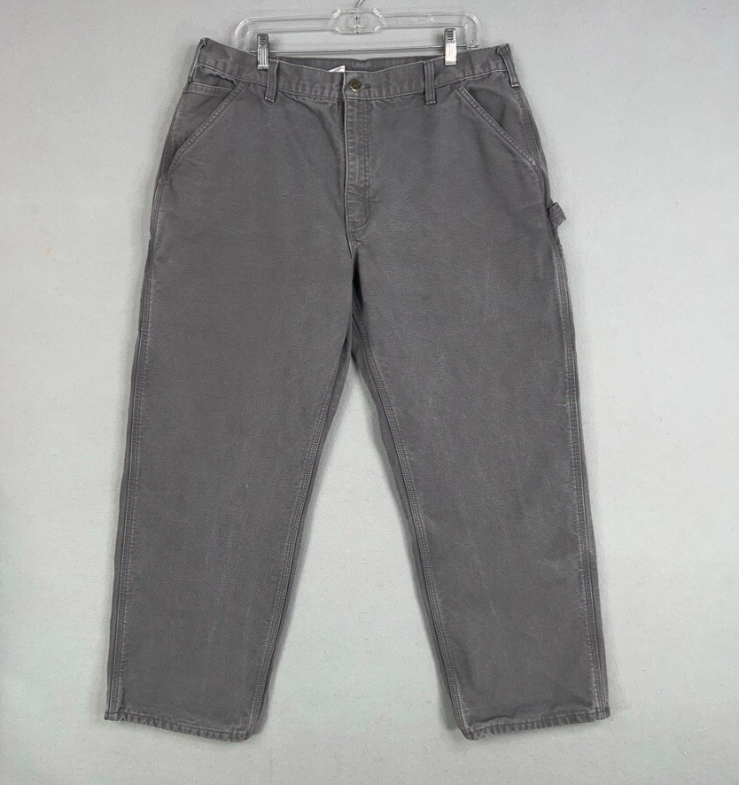 Carhartt Mens 38x30 Gray Gravel Washed Duck Flannel Lined Work Pants