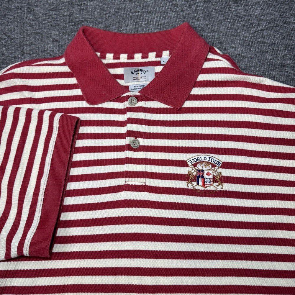 Vintage Callaway Golf Polo Shirt Mens XL Red Striped World Tour Logo 90s