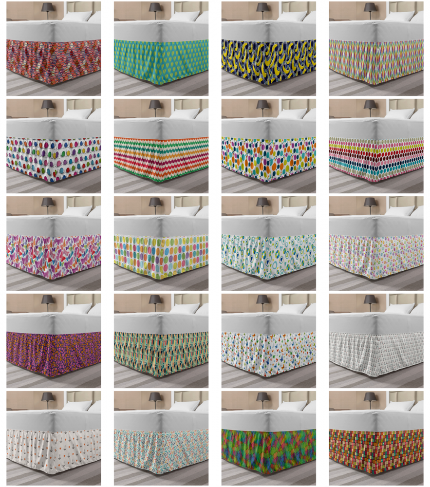Ambesonne Colorful Bedskirt Elastic Wrap Around Skirt Gathered Design
