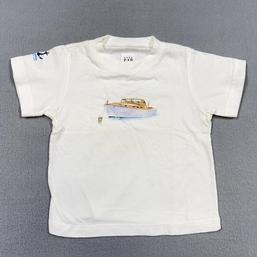 Baby Gap Shirt Boys 6-9 Months White Boat Graphic Tee Nautical Summer Toddler