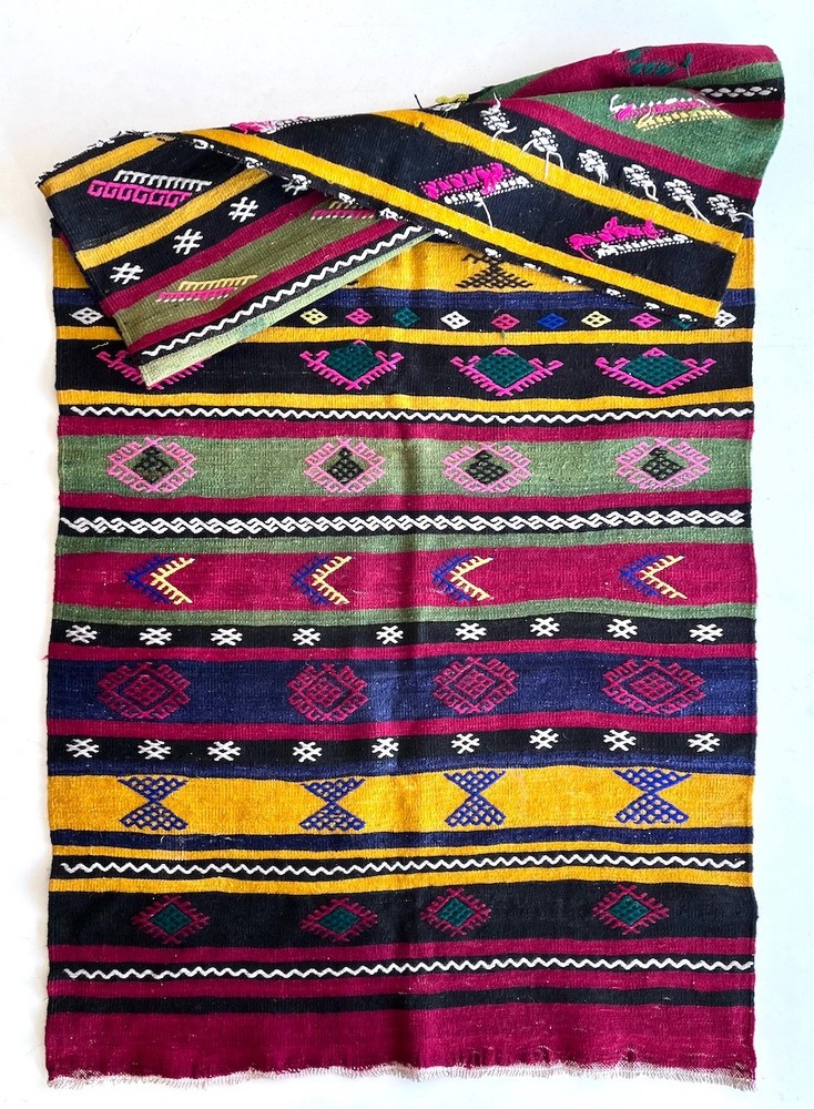 Vintage Turkish Kilim Rug Fragment, Handwoven Wool Textile, Boho Tribal Ethnic