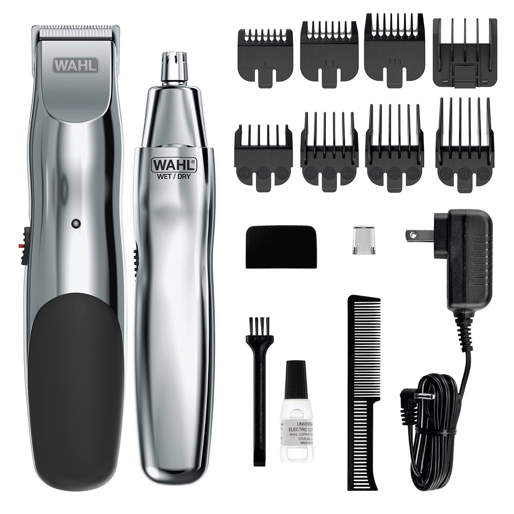 Groomsman Rechargeable Beard Trimmer Kit for Mustaches Nose Hair and Light Detail