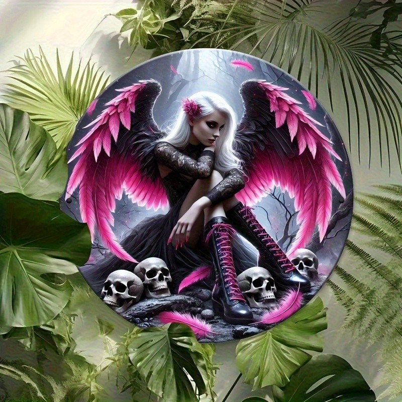 Pink Wing Fallen Angel Round Sign - 7.8