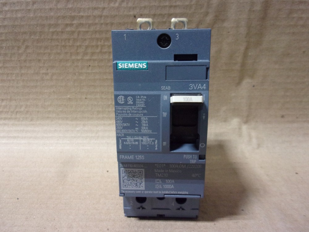 Siemens 3VA4112-4ED24-0AA0 2 Pole 125 Amp 600Y/347V Circuit Breaker Silk