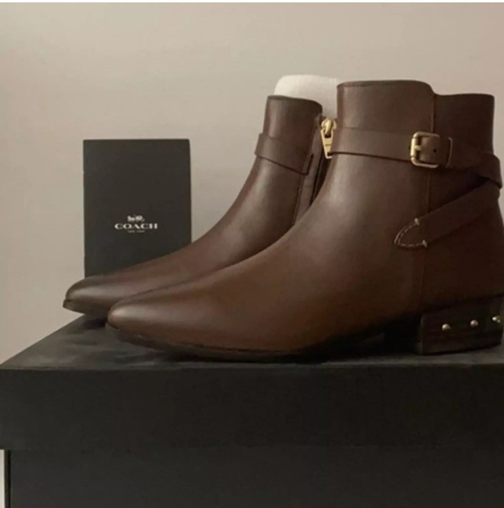 Coach G5343 Size 5 Women Leather Walnut Kaitin Bootie Shoes