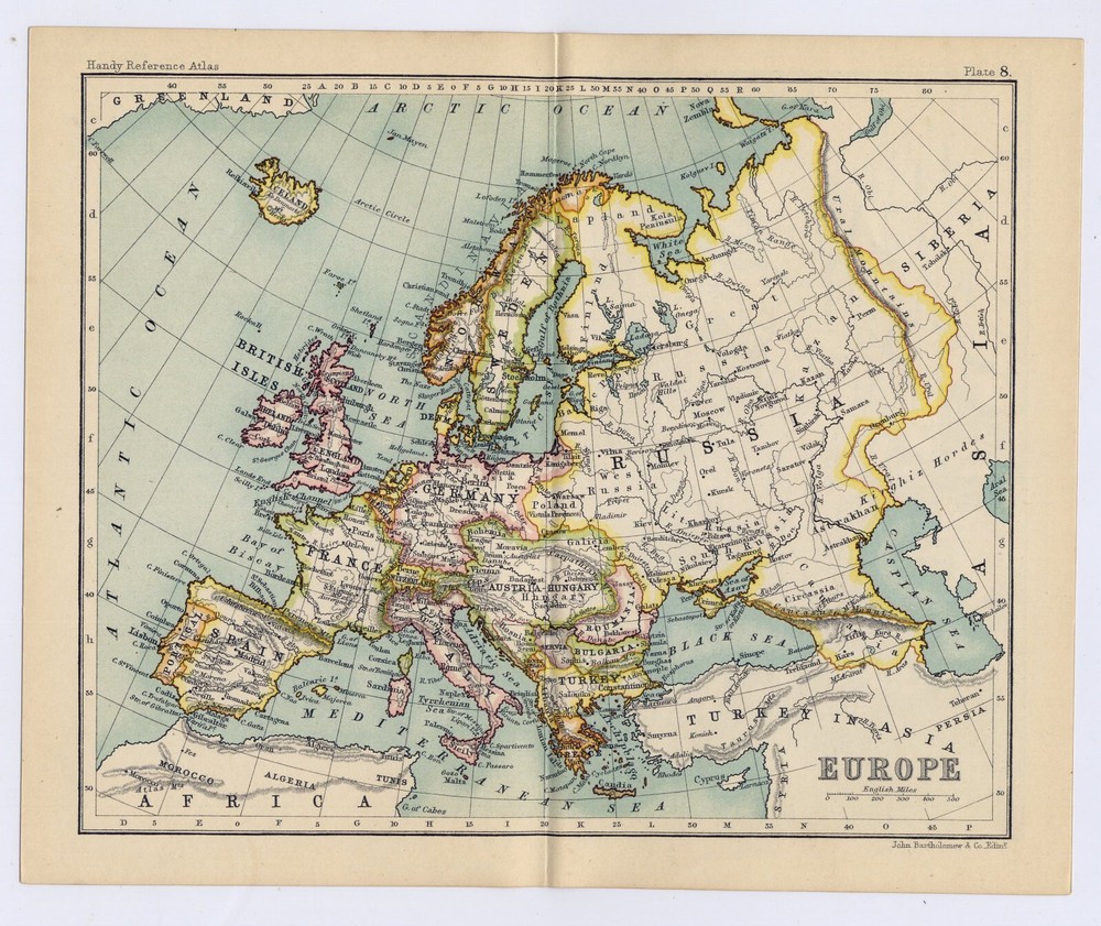 1912 Antique Map Of Europe / Germany Austria Hungary Russia France Great Britain