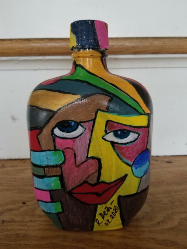 Abstract Friends Bottle Hand Decorated Unique Handmade Signed Art-image