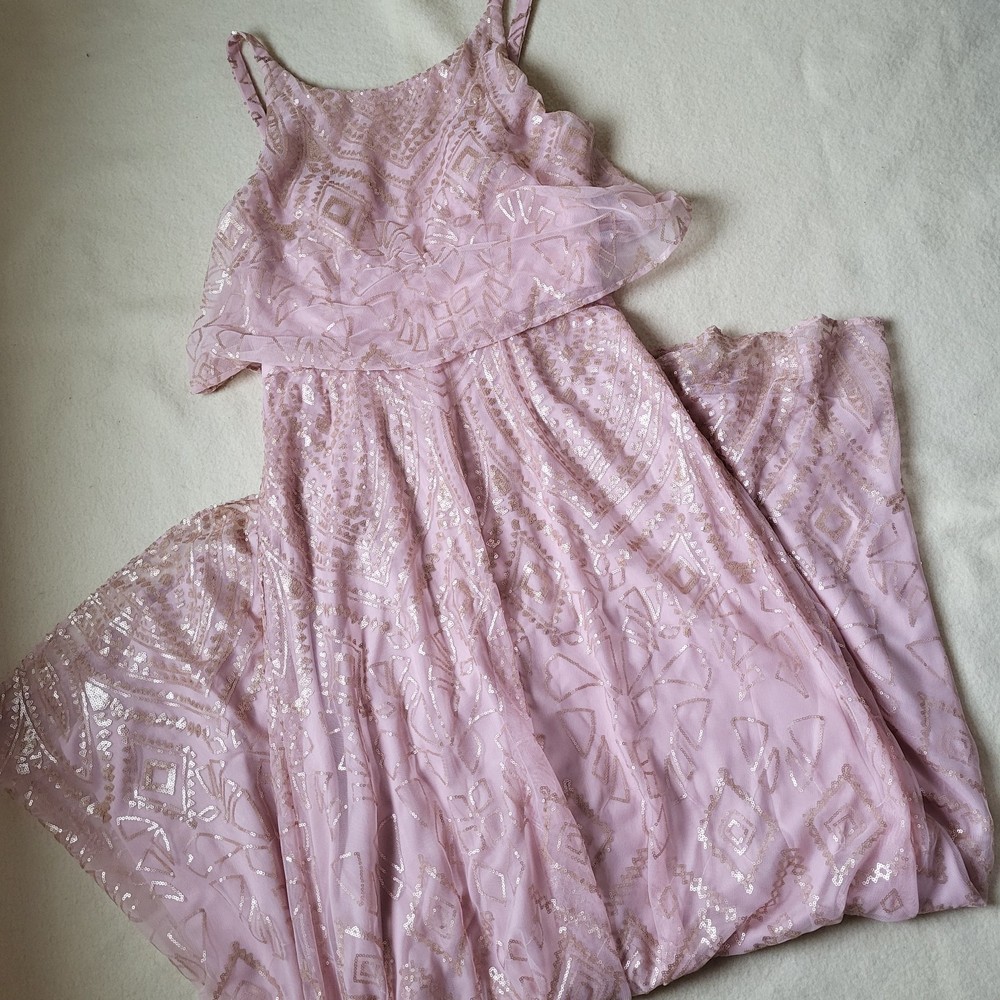 NWT Vintage Y2K Formal Maxi Dress Women's Size 12 Pink Rose Gold Sequin Morilee