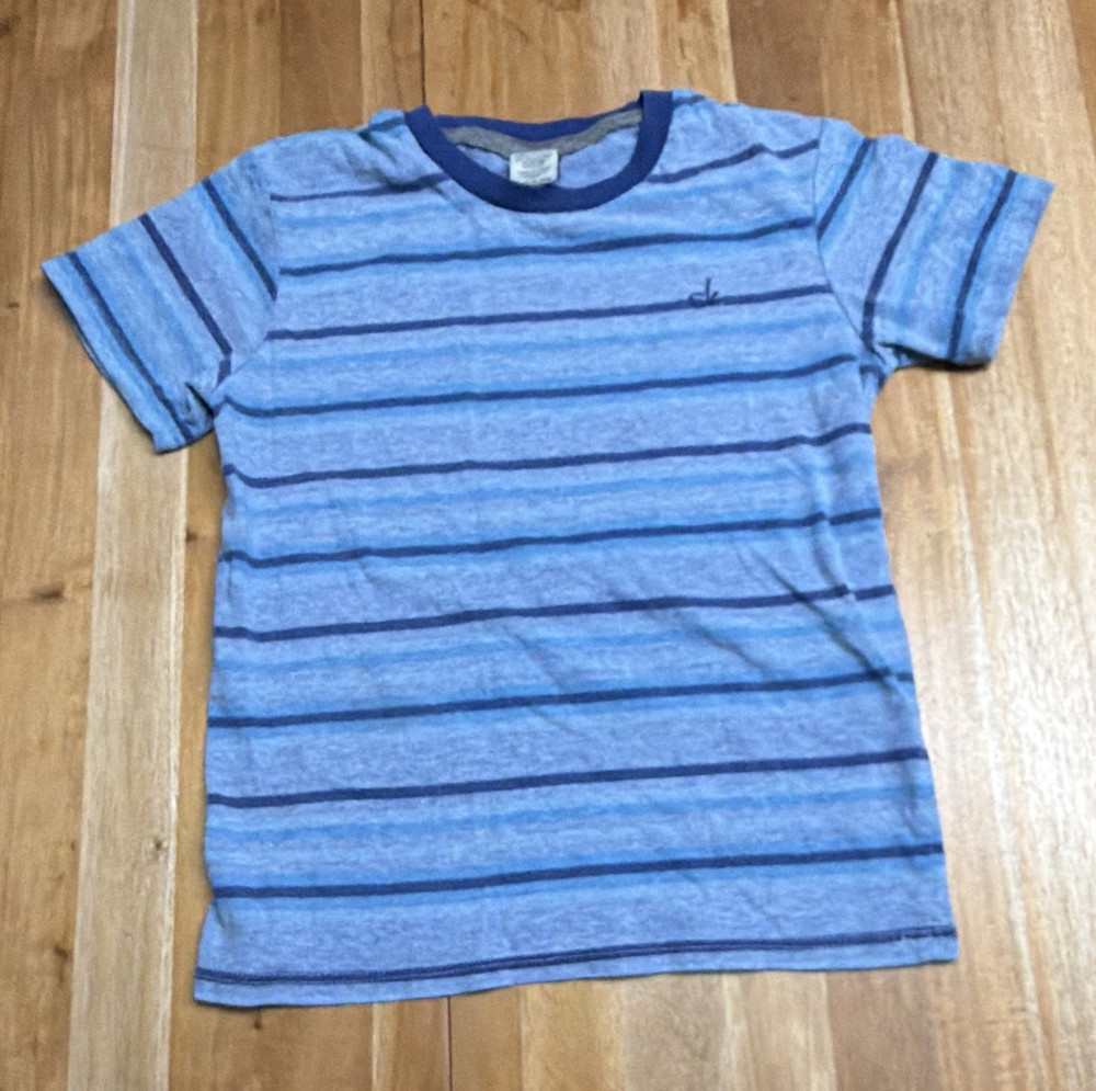 Calvin Klein Jeans Boys Size 5 Striped Crew Neck Short Sleeve Tee, Blue/Navy