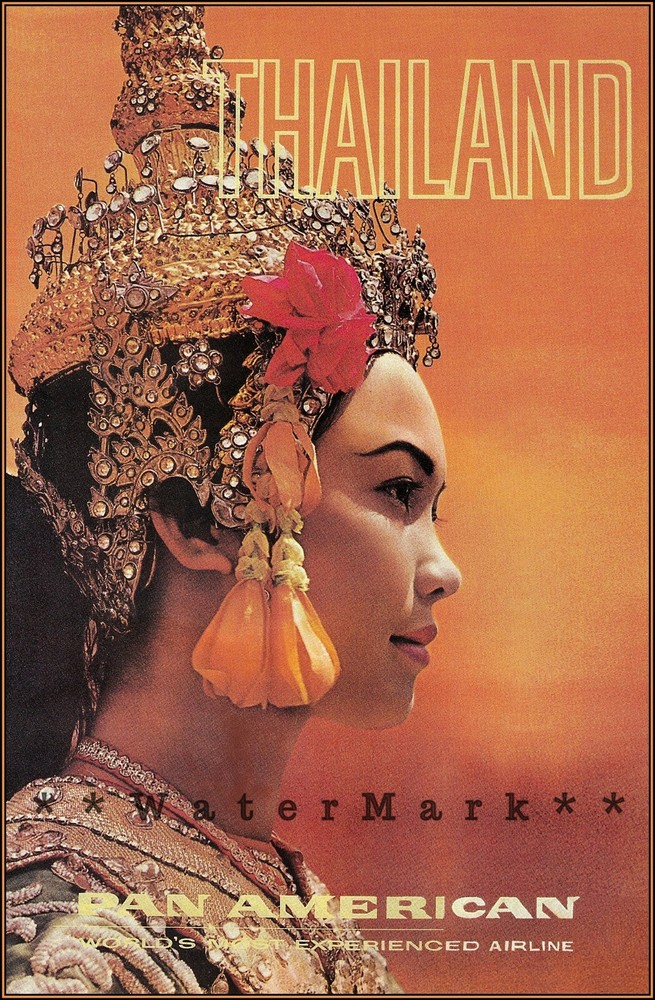 1947 Pan Am Thailand Vintage Travel Poster Retro Thai Fashion Airlines Ad
