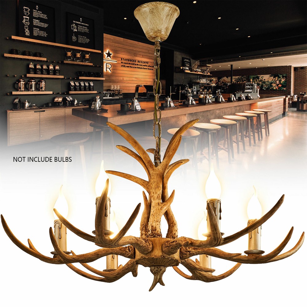 6-Light Antler Resin Pendant Chandelier Fixture with Deer Horn Design