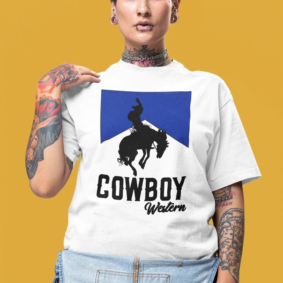Cowboy Style Unisex Round Neck Oversized T-Shirt – Trendy Western Graphic Loose