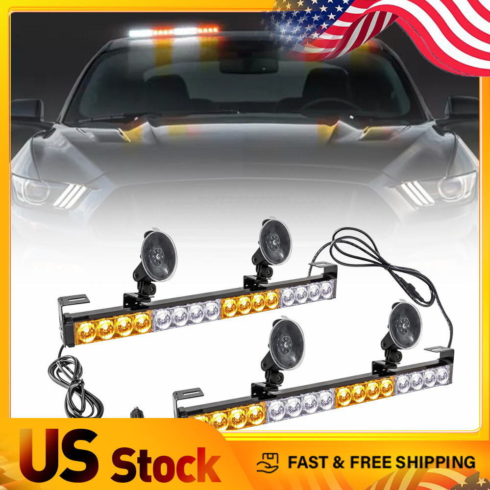 LED Amber/White Traffic Advisor Strobe Emergency Warning Windshield Hazard Light