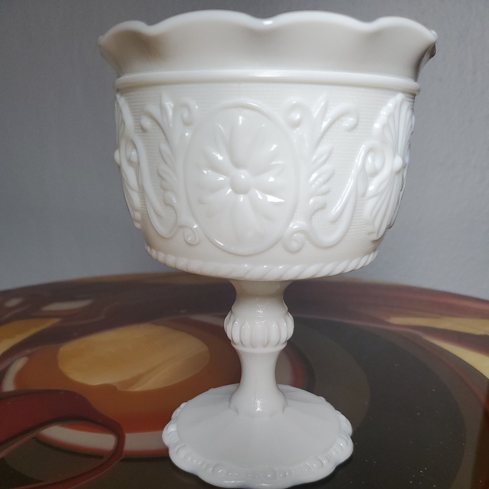 Vintage Milk Glass Pedestal Compote Bowl