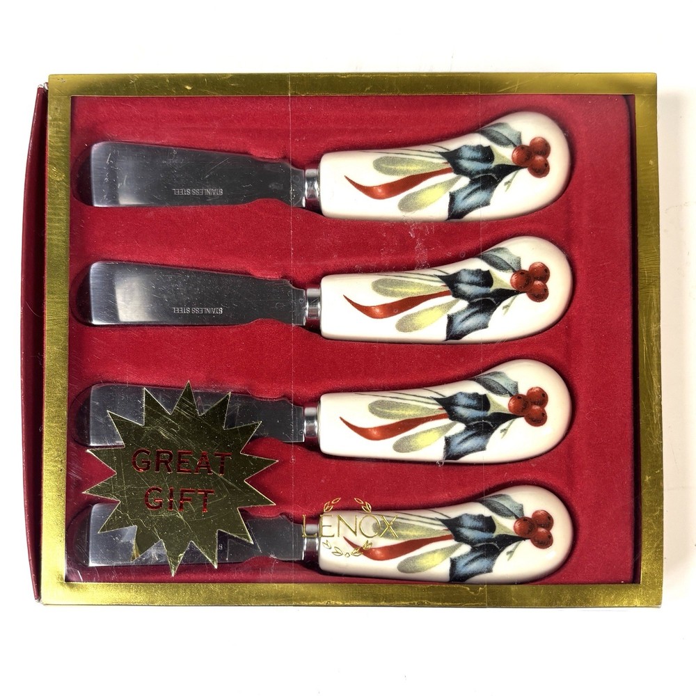 LENOX Winter Greetings Spreaders Set Holiday Cheese Butter Knives 4 Piece