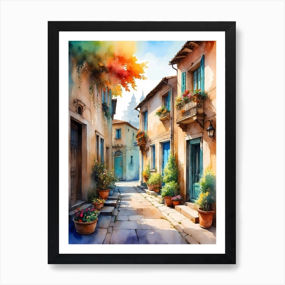 Watercolor Of Italian Street Art Pr Framed Wall Art Poster Canvas Print Picture