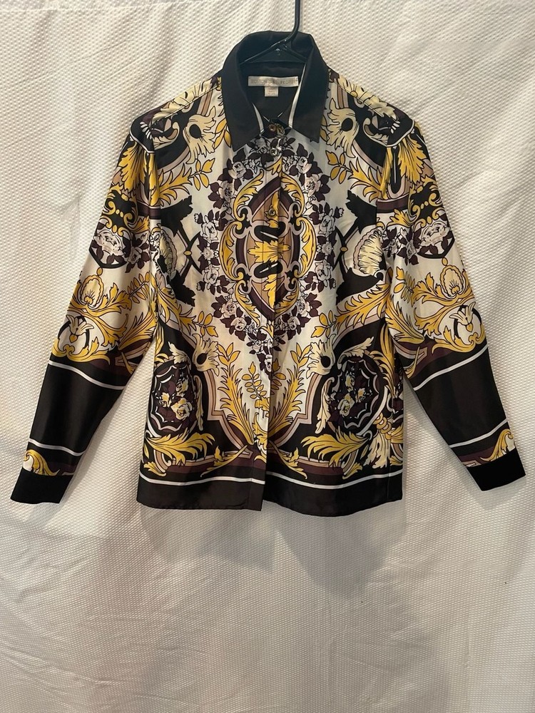 Boston Proper Baroque Scarf Print Button Up Blouse