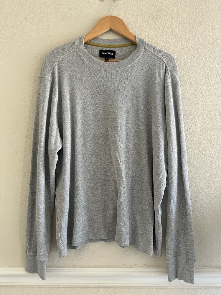 Bonobos Men’s L Light Gray Waffle Knit Thermal Long Sleeve Shirt Baselayer