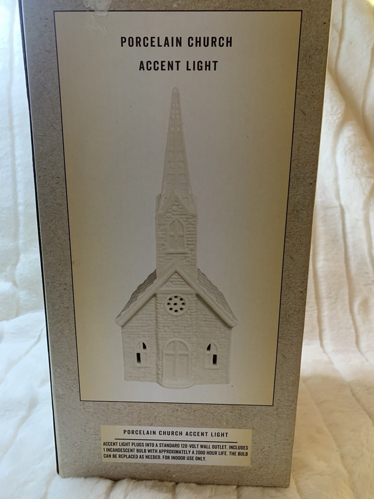 Vintage Cracker Barrel Ceramic Church Christmas Accent Light in Box-image