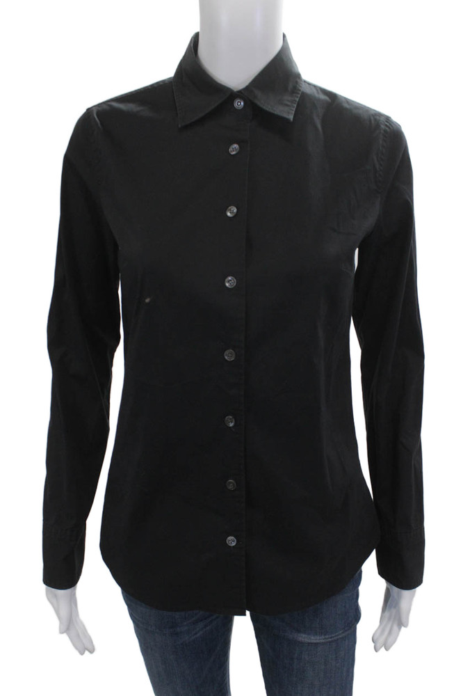 J Crew Womens Basic Collared Black Long Sleeve Button-Up Top Size XSFree Shipping in US $100+ Orders | $6.95 Orders Below