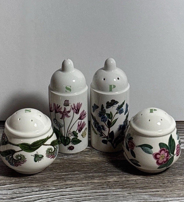 4 Vintage Botanical Print Salt And Pepper Shakers Made In Britain