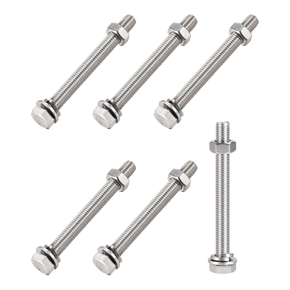 Hex Head Screws Bolts, Nuts, Flat & Lock Washers Kits (M10x100mm) 6Sets