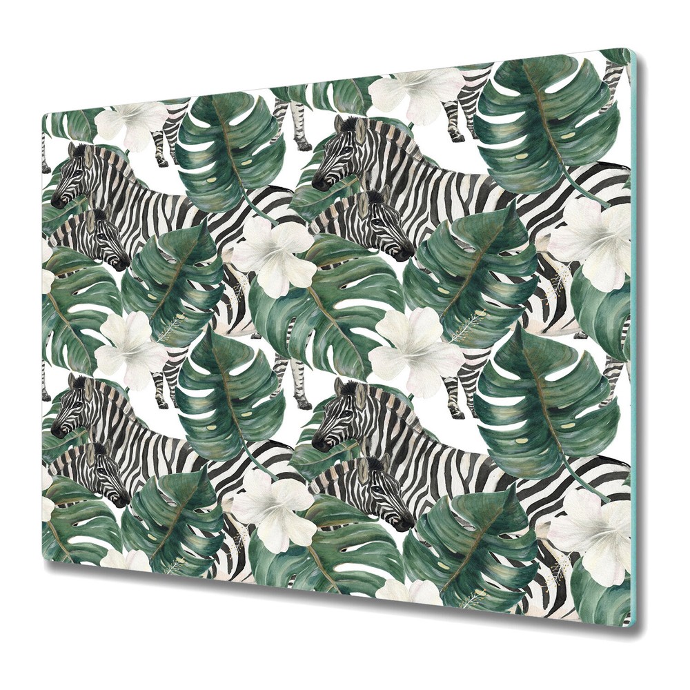 Tempered Glass Cutting Board Worktop Saver Zebra Animals Leaves 60x52