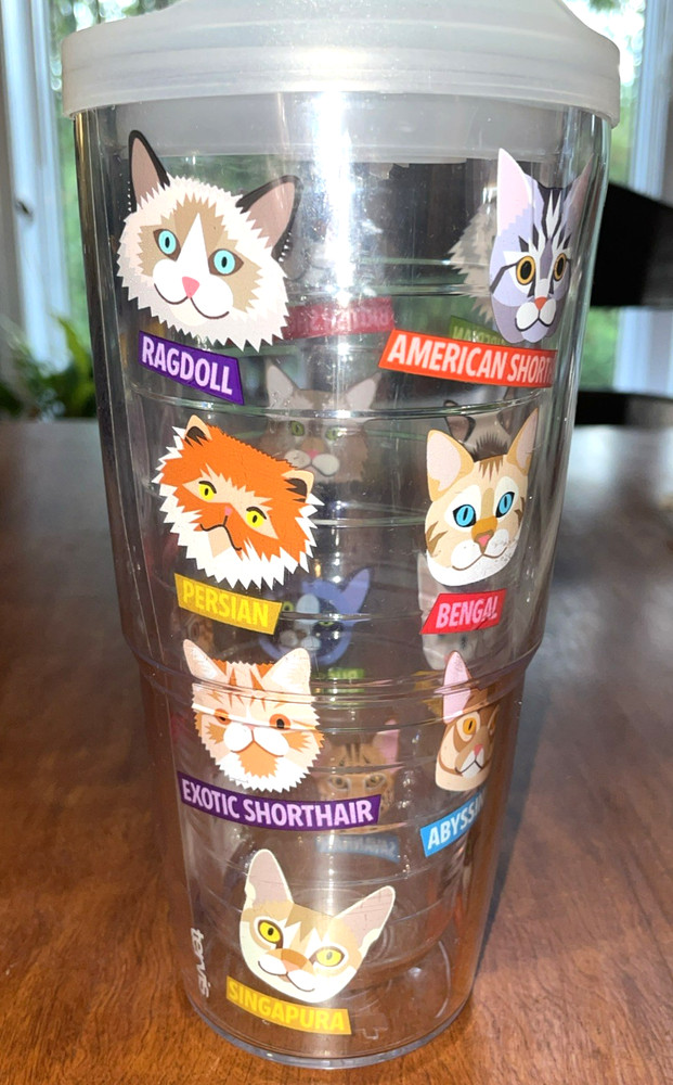 Tervis Flat Art Cats 24 Oz Insulated Tumbler Green Lid Feline Breeds Cat Lady