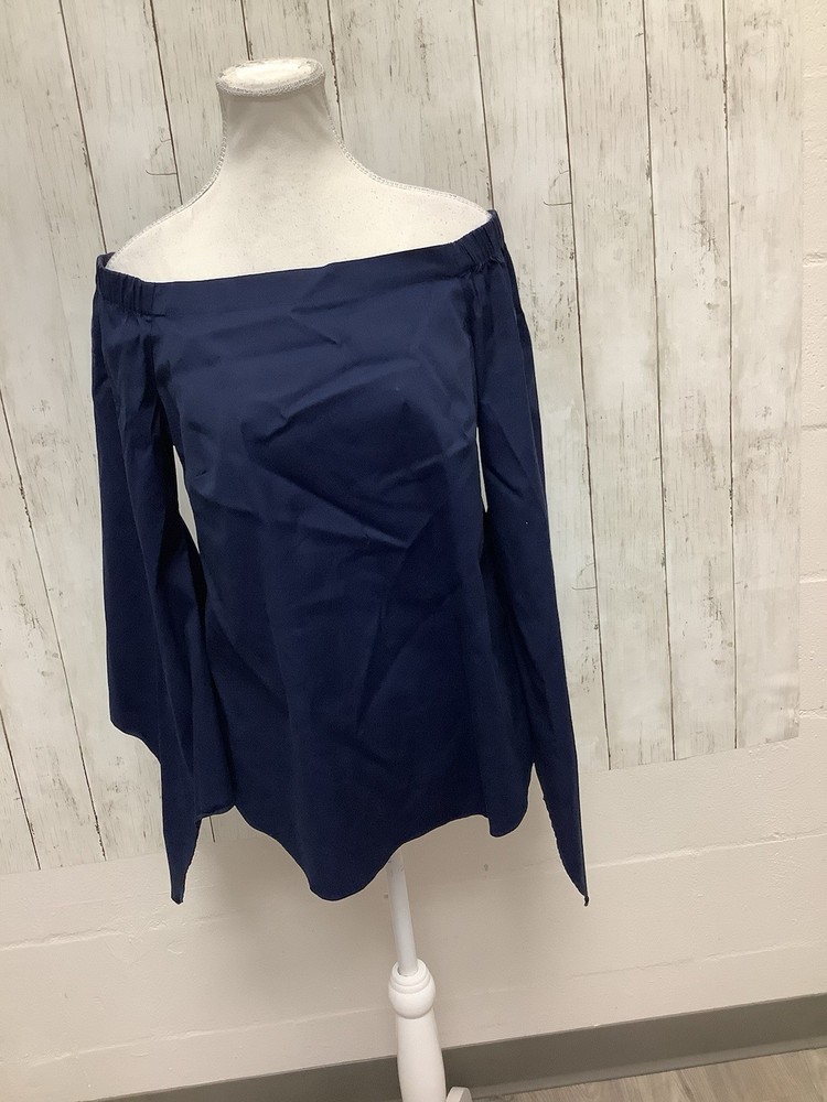 WHBM Blue Off The Shoulder Shirt With Tie Sleeves Small