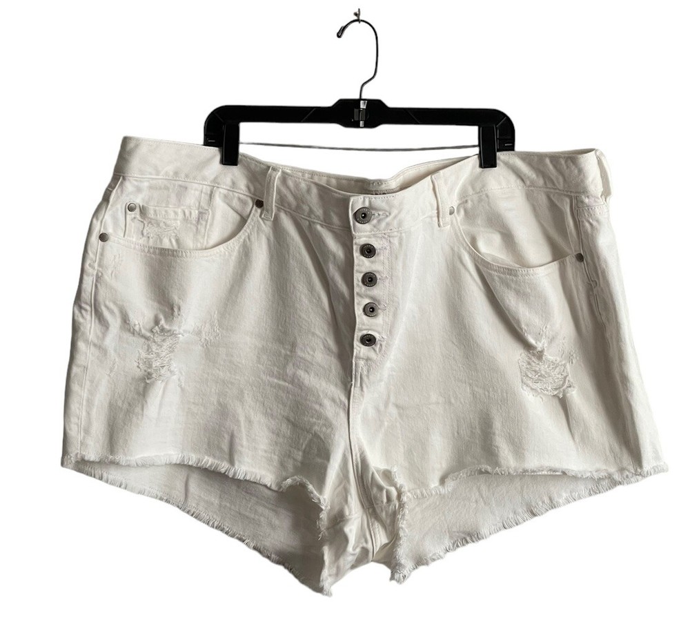 Torrid Womens Button Fly Cutoff Shorts Size 26 Off White Distressed EUC