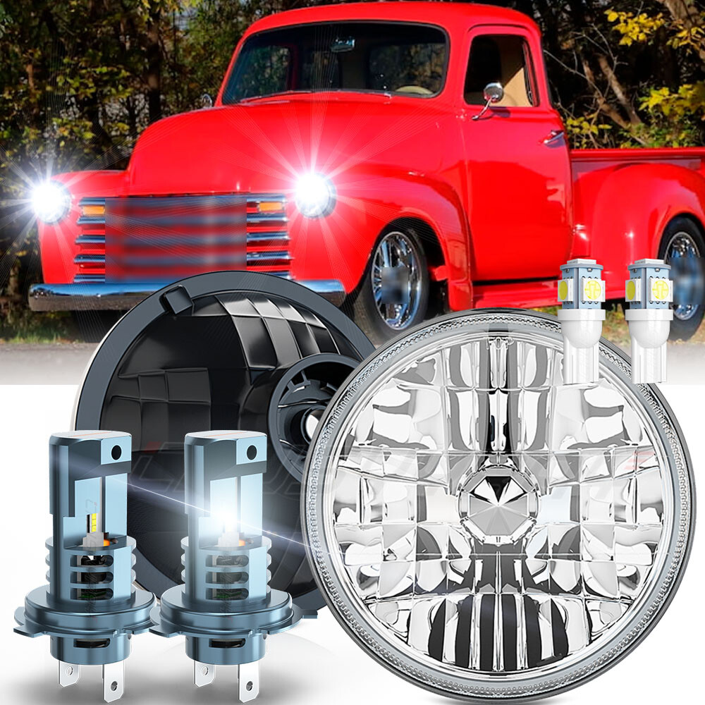 FIT for Chevy Truck 1947 1948-1957 7inch Round LED Headlights Hi/Lo Sealed Beam