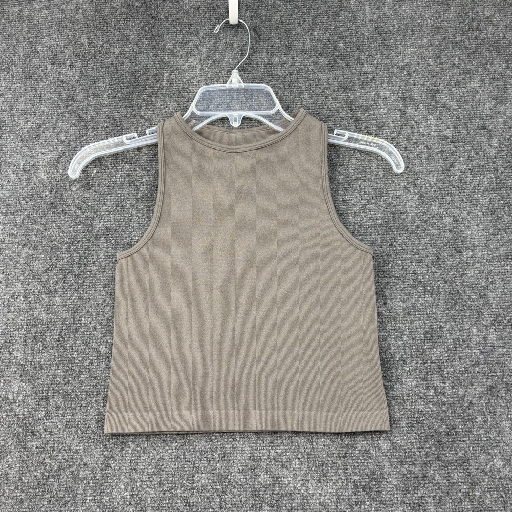 Free People Taupe High Neck Ribbed Racer Back Tank Top Women’s XS Beachy Boho