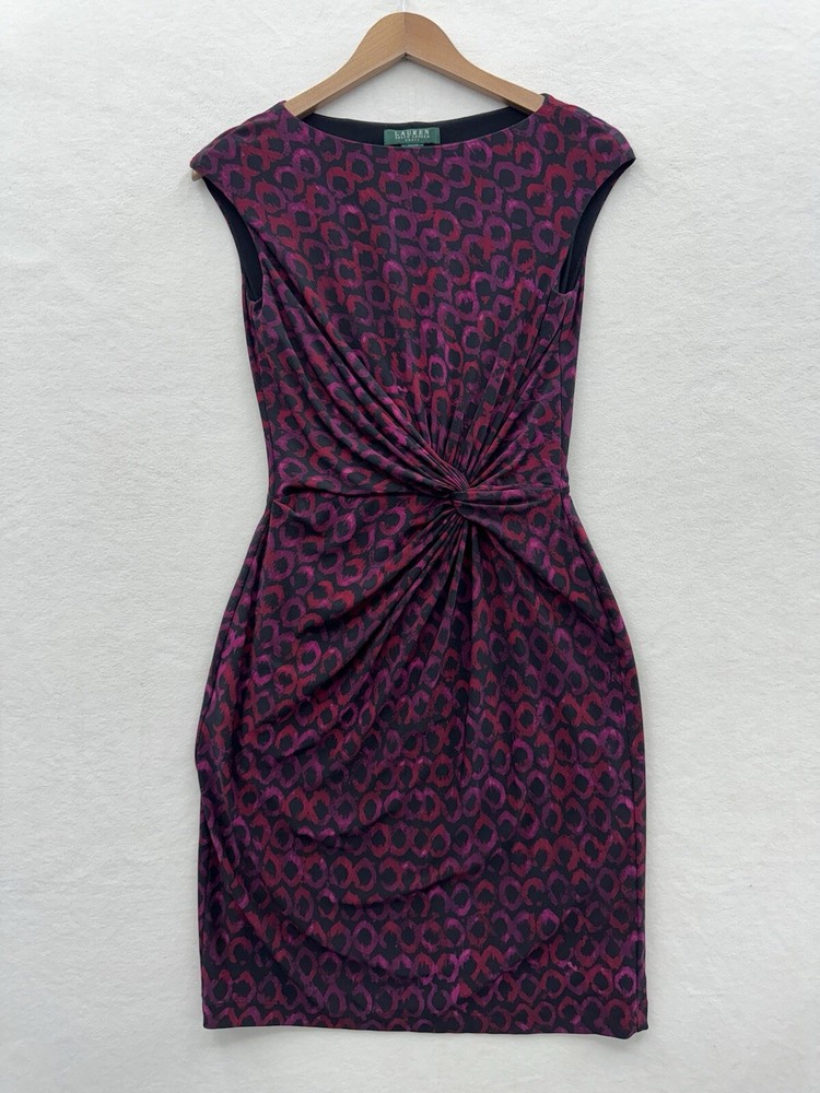 Lauren Ralph Lauren Women’s 6 Sheath Dress Twist Front Purple Black