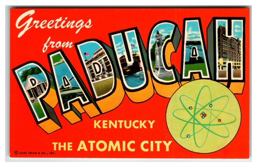 Vintage Greetings from Paducah Kentucky Chrome Atomic City Large Letter Postcard