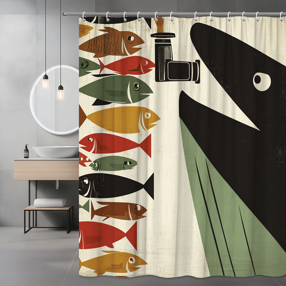 Mid Century Fish Shower Curtain Nautical Retro Print