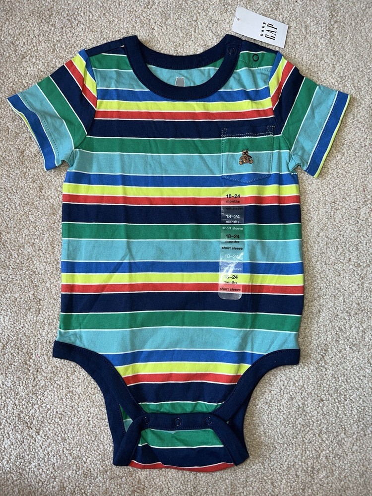 SS SHIRT - Baby Gap - Multi Color Stripe -Short Sleeve -One Piece - 18-24M - NWT