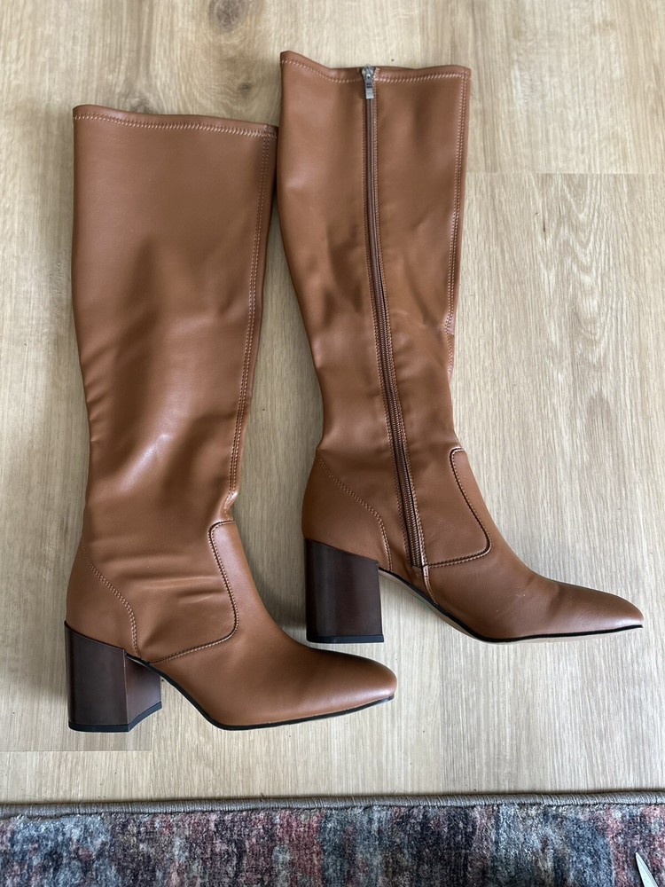 Franco Sarto Womens Talfer Tan Knee High Boots Size 8M Side Zip NEW NWOB