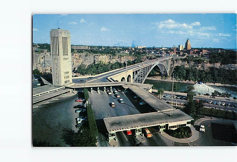 Postcard Aerial View Carillon Tower Rainbow Bridge Niagara Falls Ontario Canada