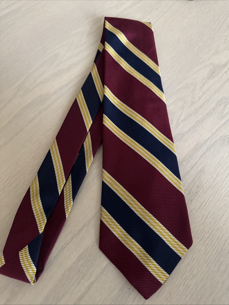 Brooks Brothers Men's Silk Burgundy Navy Gold Striped Tie Made In USA  3.75x58