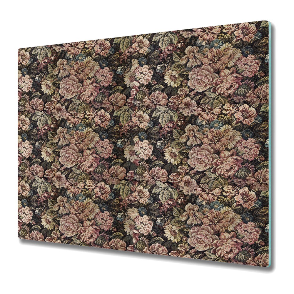 Tempered Glass Chopping Cutting Board Woven Vintage Flowers painting 60x52