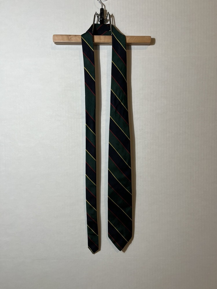 Men’s Vintage Rooster Neck Tie Classic Green And Black Striped  100% Silk